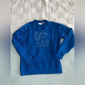Lacoste Relaxed Fit Crewneck Sweatshirt Stitched Logo Men's US Small (FR 3) Blue